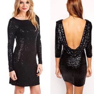 Jessica Simpson backless black sequin cocktail dress.